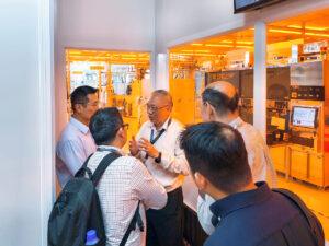 Delegates from Singapore’s MINDEF FSTD visiting NSTIC (GaN) cleanroom, discussing Gallium Nitride research and fabrication processes..