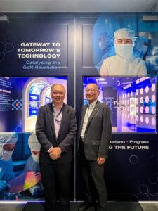 Mr Tadashi Ito of NTT-AT and Prof Ng Geok Ing of NSTIC (GaN) at the Gallium Nitride innovation gallery in Singapore.