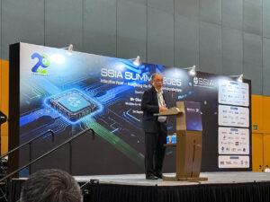 Prof Ng Geok Ing speaking on Gallium Nitride innovation at the SSIA Summit 2025 in Singapore.